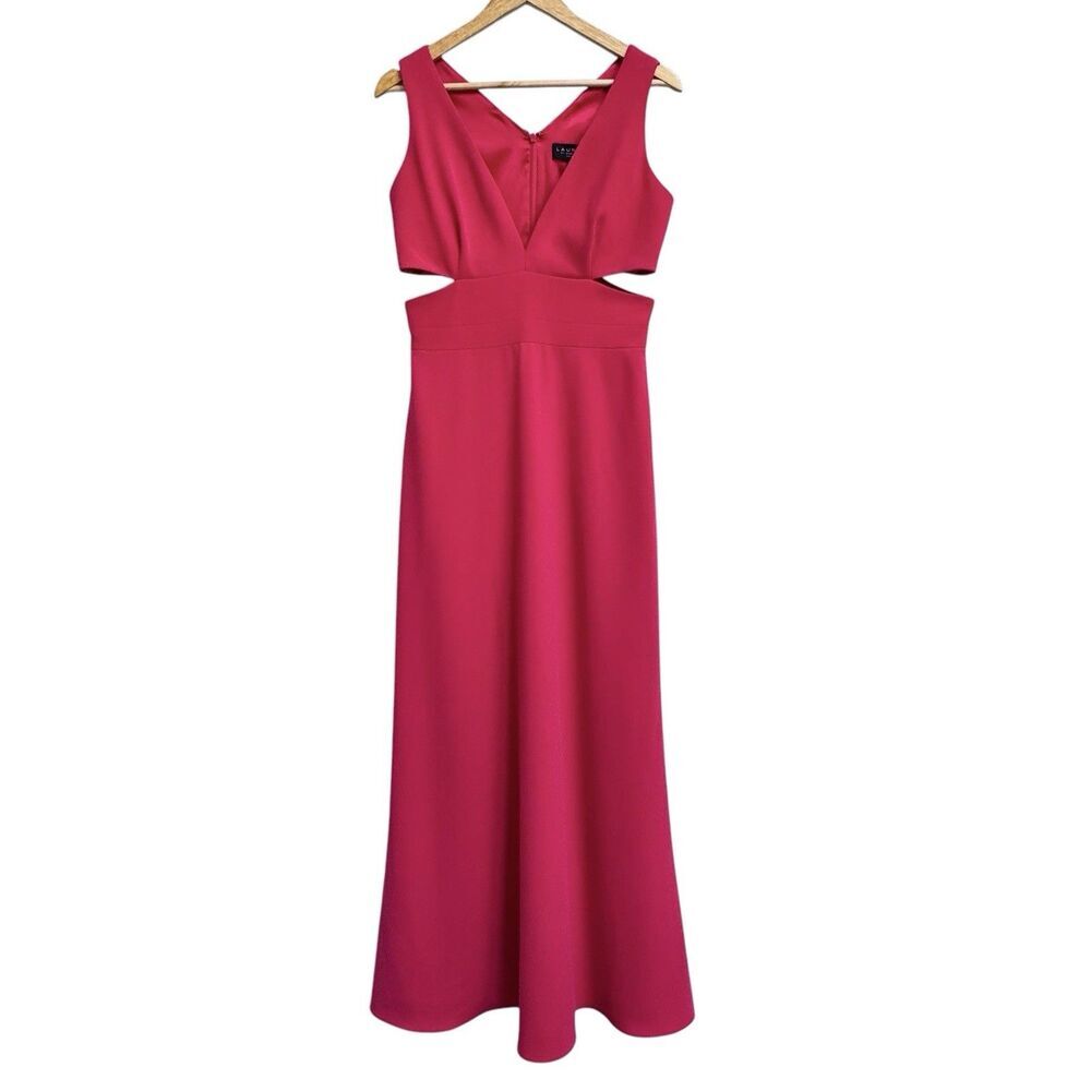 Laundry by Shelli Segal Womens Evening Gown Sz 8 Pink Sleeveless Cutout‎ Stretch